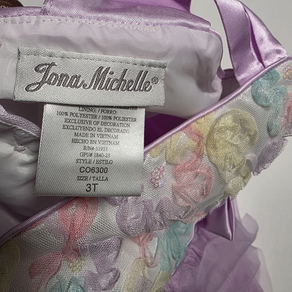 Jona Michelle Pastel Floral Dress with Lavender Tulle, Girls' Size 3T - Picture 7 of 10